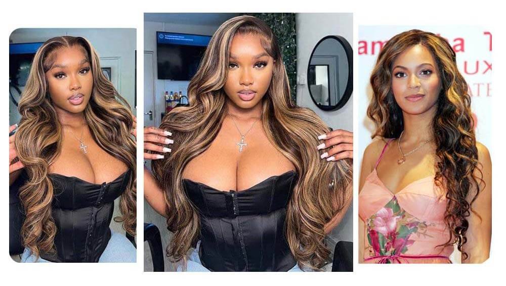 4p27 honey blonde highlight body wave lace front wig
