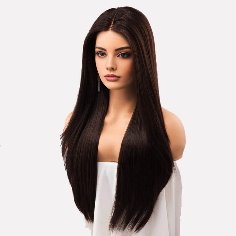 18 24 inch dark brown straight lace front wigs