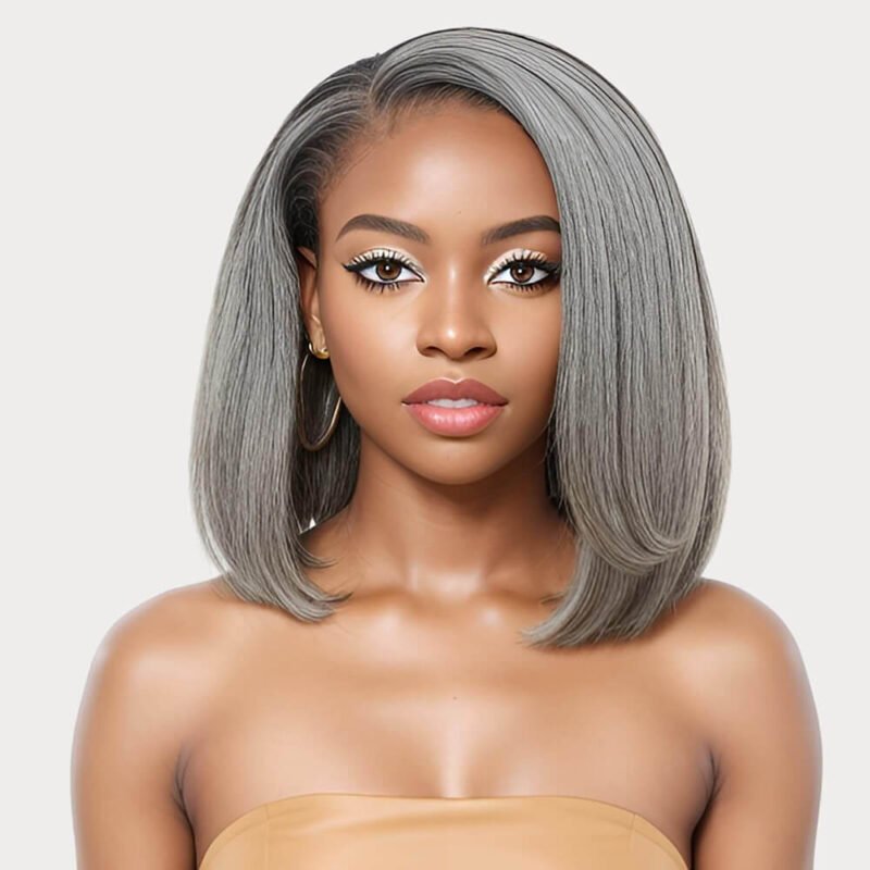 short bob salt and pepper human hair lace front wigs