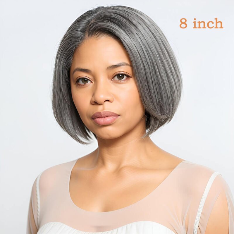 short bob salt and pepper human hair lace front wigs