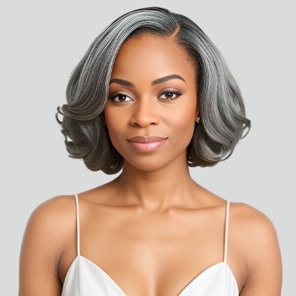 bob wave salt and pepper human hair lace front wig