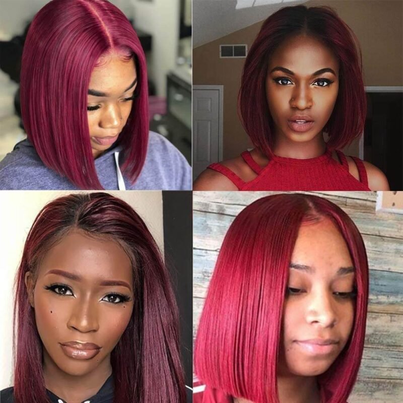 burgundy bob human hair lace front wig