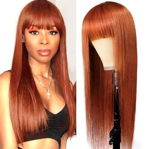 long straight ginger human hair wig with bangs