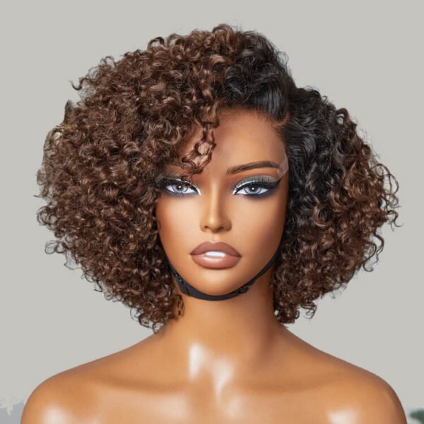 10 inch brown ombre kinky curl human hair full lace wig