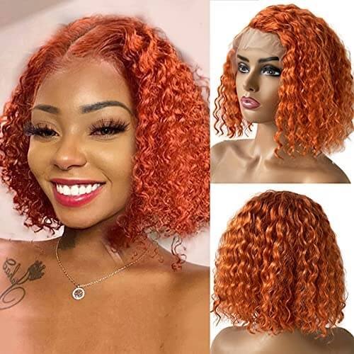 short ginger curl human hair lace front wig