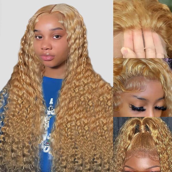 #27 honey blonde deep curl human hair lace front wigs